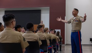 Sgt. Maj. of the Marine Corps Carlos Ruiz made a surprise visit to Cpl. Andrew Hundley's Corporals Course graduation ceremony at Camp Johnson, NC, on June 5, 2025.Cpl Alexander Lesko/US Marine Corps